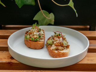 Delicious bruschetta with a variety of fillings.