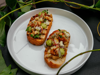 Delicious bruschetta with a variety of fillings.