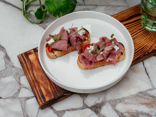 Delicious bruschetta with a variety of fillings.