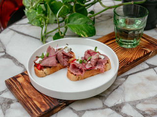 Delicious bruschetta with a variety of fillings.