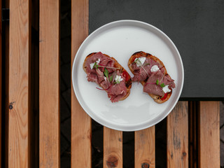 Delicious bruschetta with a variety of fillings.