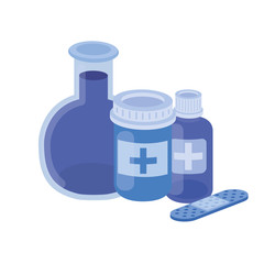 laboratory instruments with medicines in white background