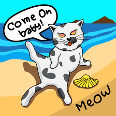 Cat Vector hand drawn.Cute kitten illustration.Sexy