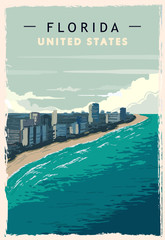 Florida retro poster. USA Florida travel illustration.