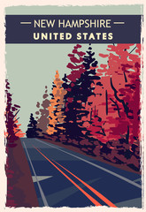 New Hampshire retro poster. USA New-Hampshire travel illustration. - obrazy, fototapety, plakaty