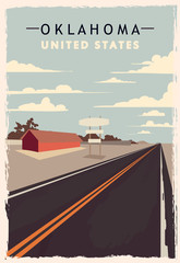 Oklahoma retro poster. USA Oklahoma travel illustration.