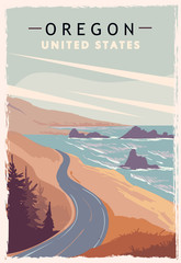 Oregon retro poster. USA Oregon travel illustration.