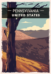 Pennsylvania retro poster. USA Pennsylvania travel illustration.