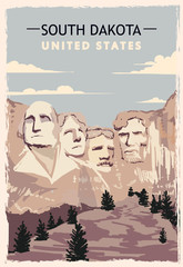 South Dakota retro poster. USA South-Dakota travel illustration.
