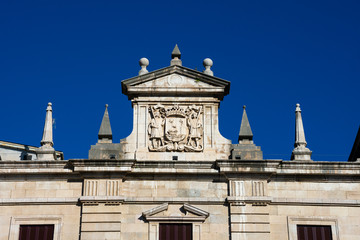 Old building facade on Porticada Square (Plaza Porticada). Santander, Spain