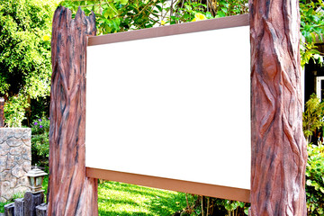 Wooden sign board mock-up in National park