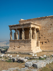 Erechtheion - an ancient Greek temple with a portico and six caryatids, built in honor of Athens and Poseidon, Greece