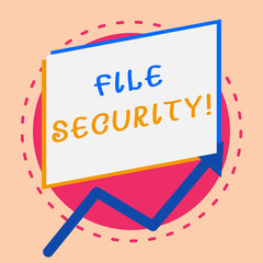 Text sign showing File Security. Business photo showcasing Protecting digital data such as those in a database from loss Irregular edging arrow line on the bottom of parallelogram blank papers