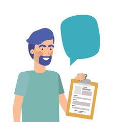 man with curriculum vitae in white background