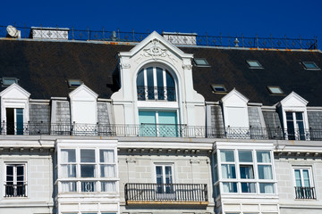 View of an old building facade and balconies. Santander, Spain