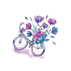 Fototapeta na wymiar Watercolor floral bicycle