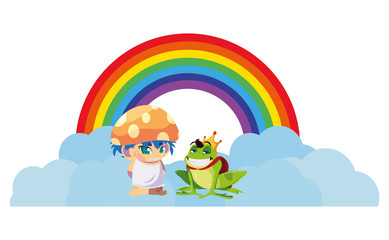 toad prince and fungu elf with rainbow