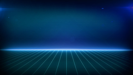 Retro Sci-Fi Background Futuristic landscape of the 80`s. Digital Cyber Surface. Suitable for design in the style of the 1980`s