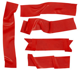 One piece of red electrical tape, isolated on white background, set of five different...