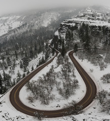 The Rowena Loops on the Historic Columbia River Highway, Oregon, Taken on a Snowy Day in Winter