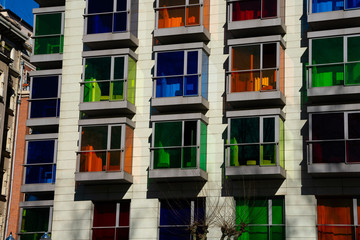 Modern building with colorful windows. BIlbao, Spain