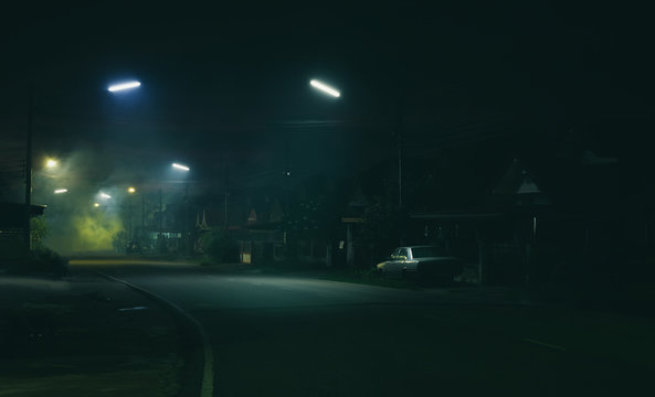 Street night scene and smoke background