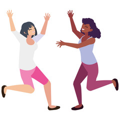 happy young interracial women celebrating