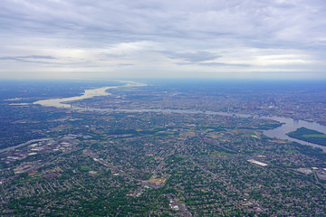 Aerial view of the skyline of the city of Philadelphia and the surrounding areas in Pennsylvania, United States