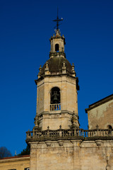 Fototapeta premium San Nicolas of Bari Church bell tower (Iglesia de San Nicolas). Bilbao, Spain