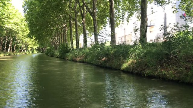 Summer look on Canal du Midi canal in Toulouse, southern Franc