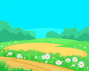 Cartoon landscape glade, lawn for games and recreation