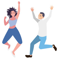 happy young couple celebrating characters