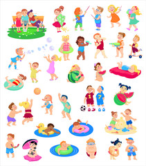 cartoon collection of children's characters, summer holidays