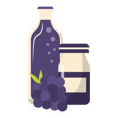Grapes juice bottles and fruit cartoon