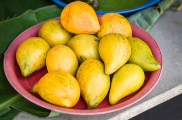 Canistel pouteria campechiana fruit in the market / Other name is chesa , Laulu Lavulu , Lawalu