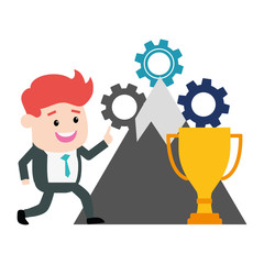 businessman success mountain trophy