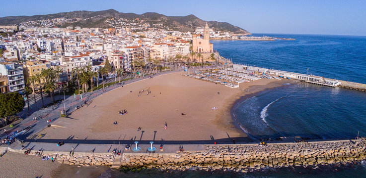 Sitges, village of Barcelona.Spain. Aerial photo by Drone