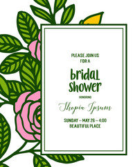 Vector illustration letter bridal shower for rose flower frame