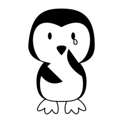 Cute penguin animal cartoon in black and white