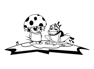 Fototapeta na wymiar toad prince and fungu elf in garden