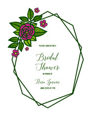 Vector illustration various shape purple flower frame for invitation card bridal shower