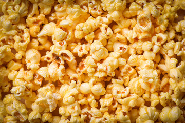 Close up popcorn - Sweet butter popcorn texture background top view