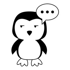 Cute penguin animal cartoon in black and white