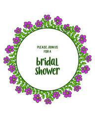 Vector illustration various crowd purple flower frame for template bridal shower