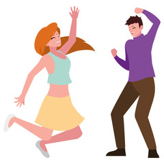 happy young couple celebrating characters