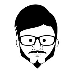 Hipster guy face cartoon in black and white