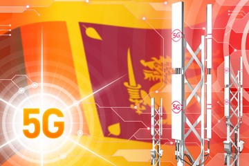 Sri Lanka 5G industrial illustration, large cellular network mast or tower on digital background with the flag - 3D Illustration