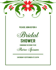 Vector illustration pattern art green leafy flower frame for card style of bridal shower