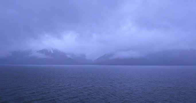 Sailing on the sea, traveling to Juru, Alaska, USA, quiet and cold morning