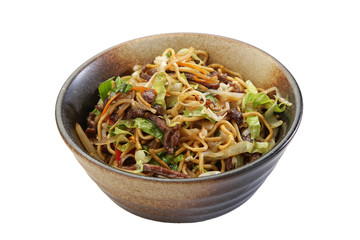 pork beef noodle asian style white background isolated